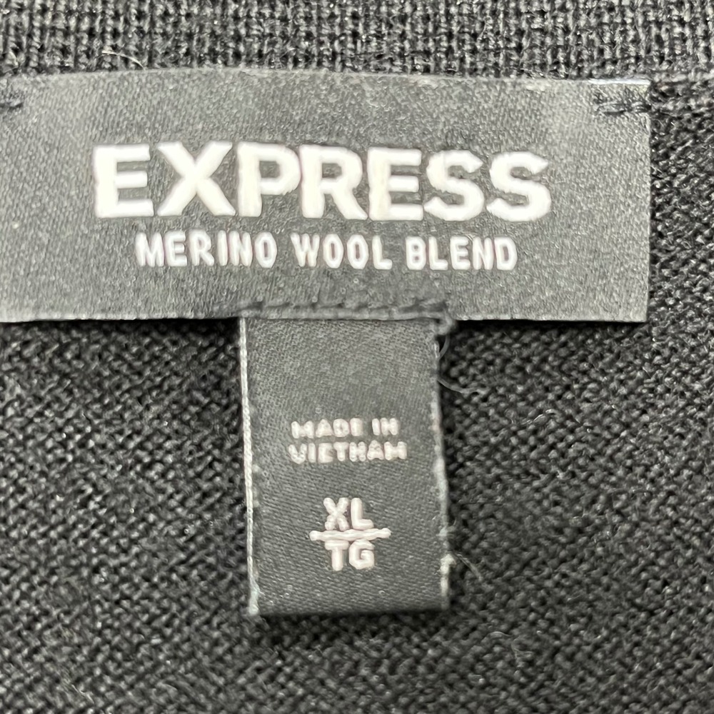 EXPRESS Black Merino Wool Blend Long Sleeve Polo Sweater Black Business Casual - Picture 4 of 14